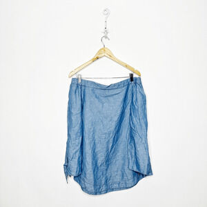 FREE PEOPLE Show Some Shoulder Top CHAMBRAY blue cotton linen womens M medium